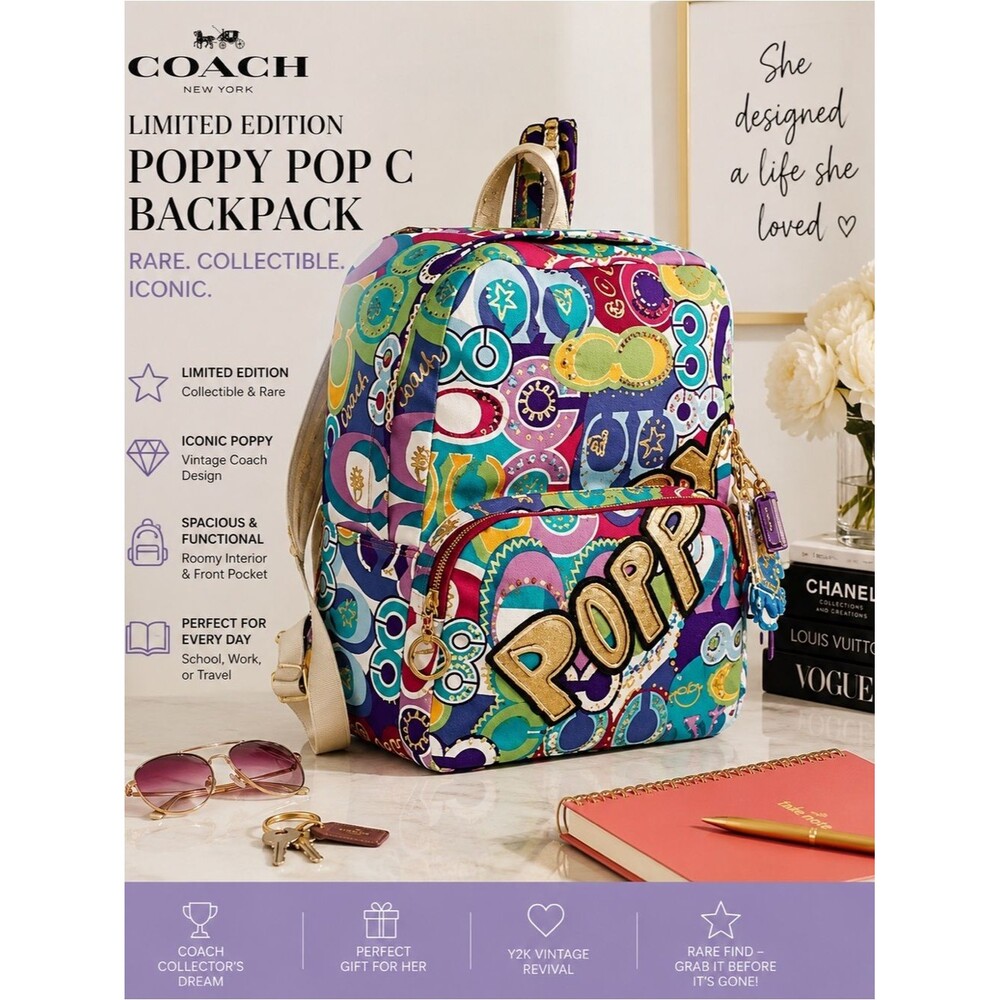 COACH Limited Edition Poppy Pop C Multi Collectible Backpack Book Bag RARE! NEW